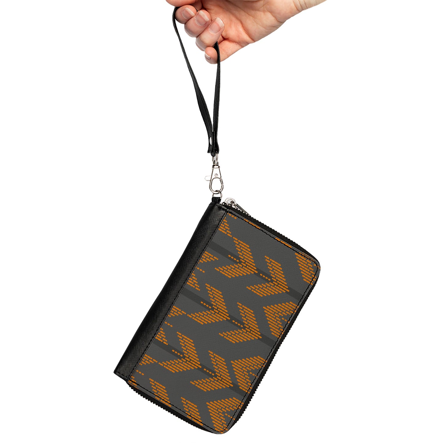 Women's PU Zip Around Wallet Rectangle - Chevron Stripe Grays Orange
