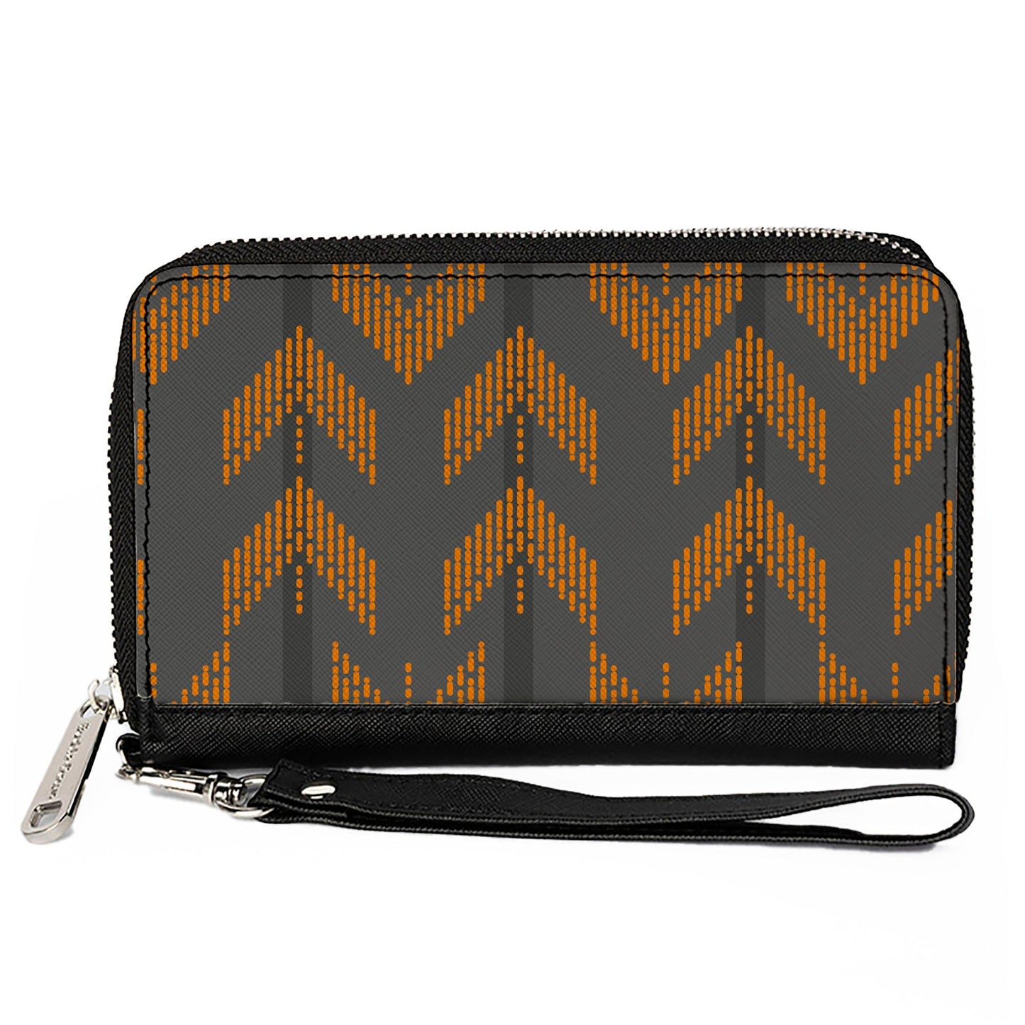 Women's PU Zip Around Wallet Rectangle - Chevron Stripe Grays Orange
