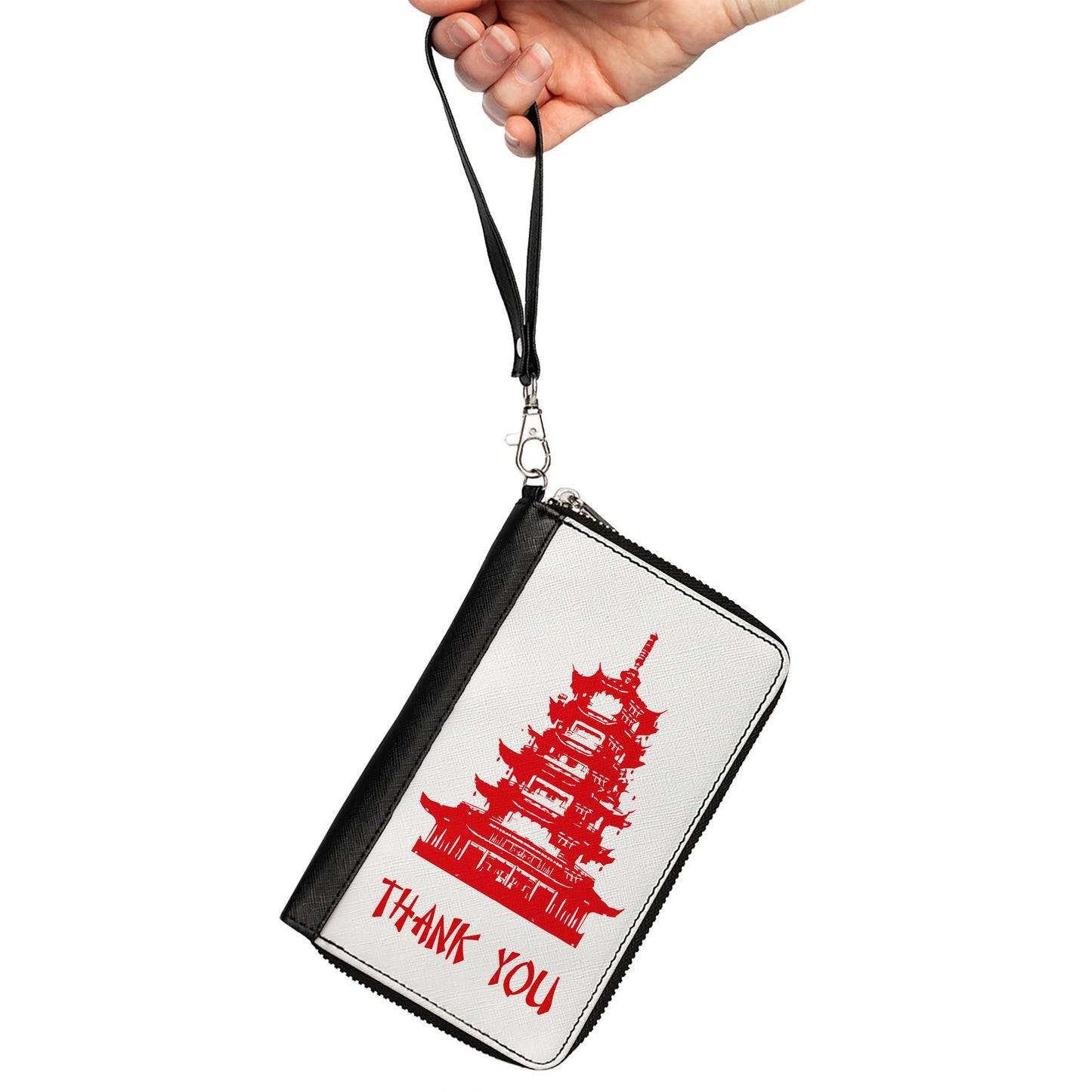 Women's PU Zip Around Wallet Rectangle - Chinese Take Out THANK YOU White Red