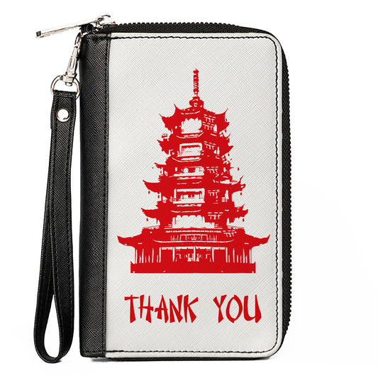 Women's PU Zip Around Wallet Rectangle - Chinese Take Out THANK YOU White Red