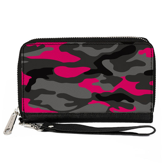 Women's PU Zip Around Wallet Rectangle - Camo Grays Pink