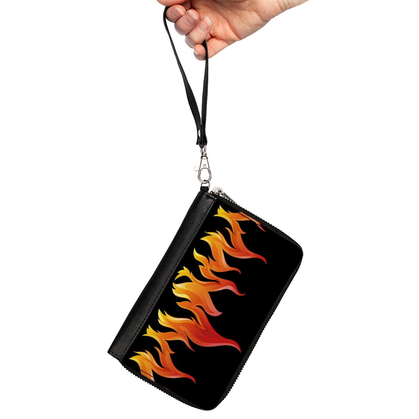 PU Zip Around Wallet Rectangle - Flames Black/Reds/Orange/Yellows