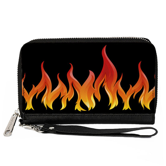 PU Zip Around Wallet Rectangle - Flames Black/Reds/Orange/Yellows