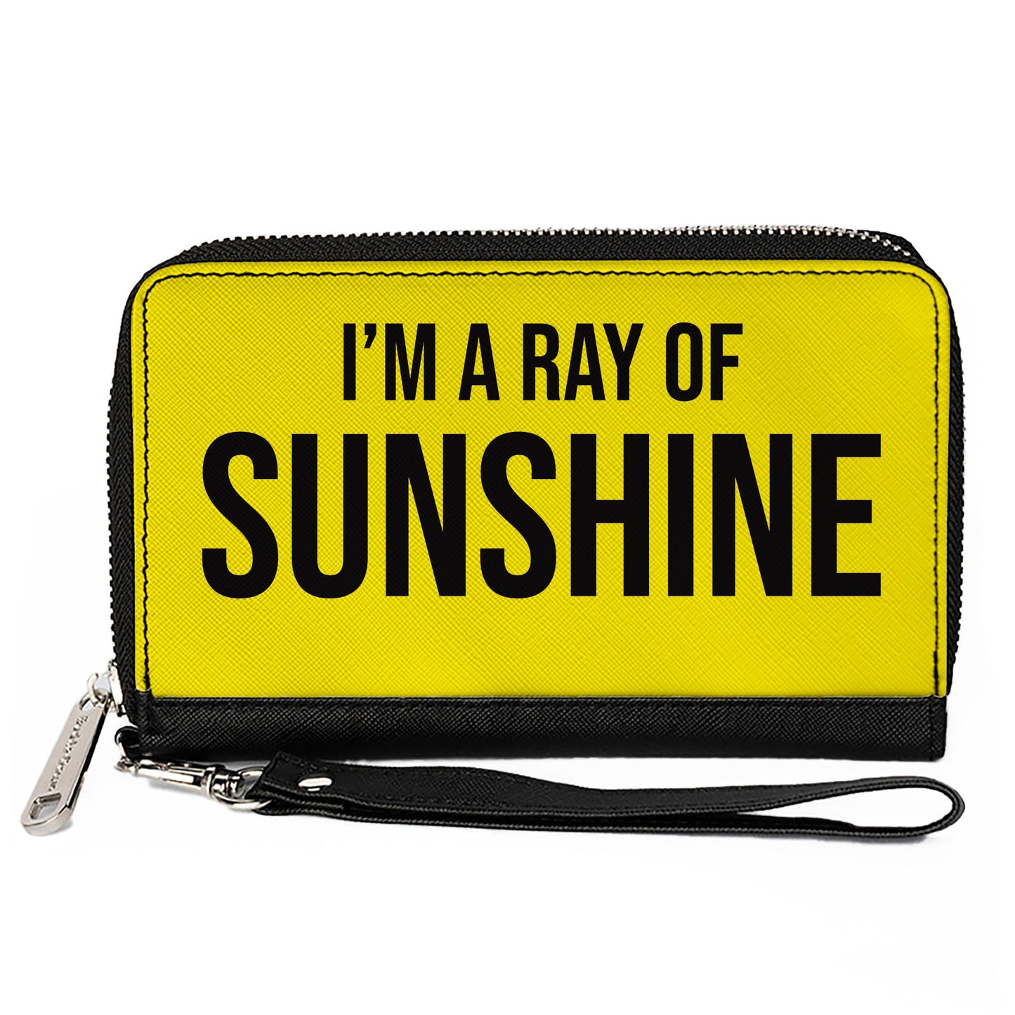 Women's PU Zip Around Wallet Rectangle - I'M A RAY OF SUNSHINE Yellow Black