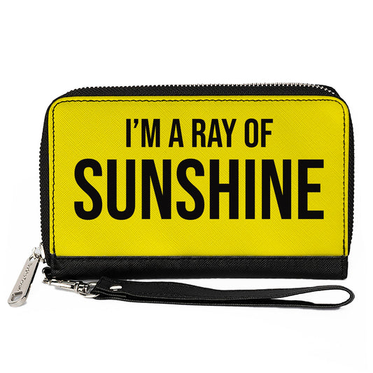 Women's PU Zip Around Wallet Rectangle - I'M A RAY OF SUNSHINE Yellow Black
