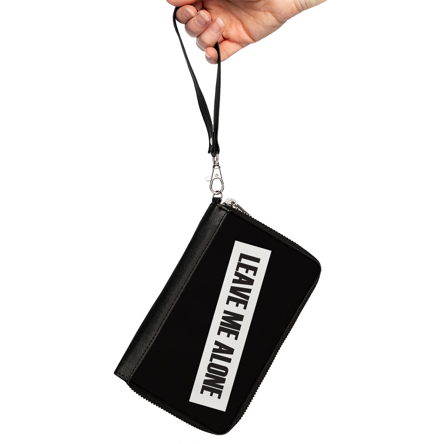 Women's PU Zip Around Wallet Rectangle - LEAVE ME ALONE Block Black White