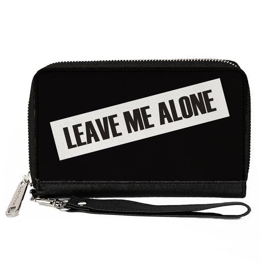 Women's PU Zip Around Wallet Rectangle - LEAVE ME ALONE Block Black White