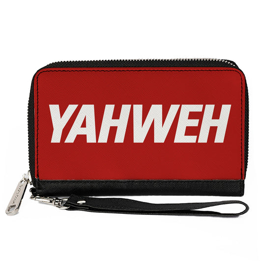 PU Zip Around Wallet Rectangle - YAHWEH Text Red White