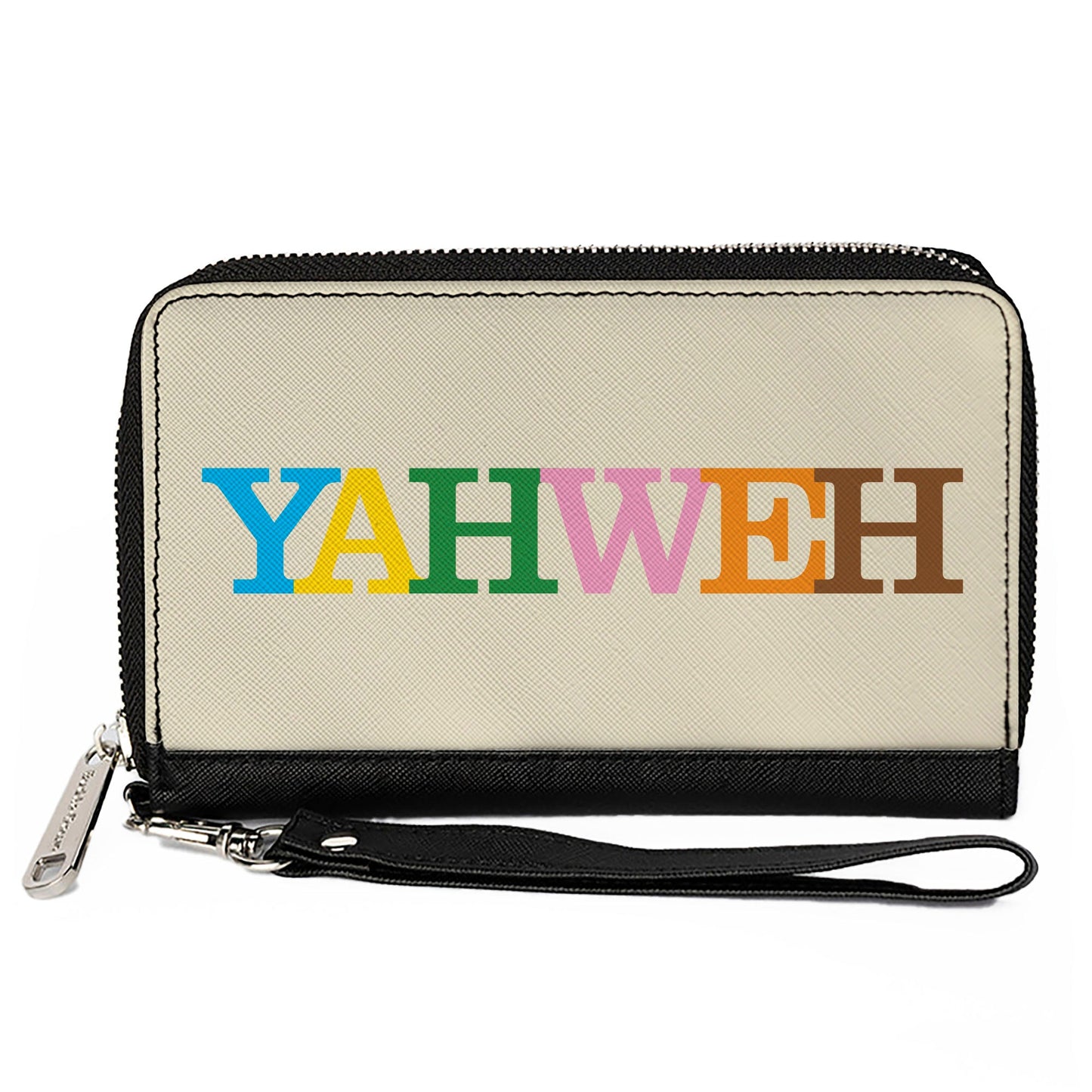 PU Zip Around Wallet Rectangle - YAHWEH Text Beige Multi Color