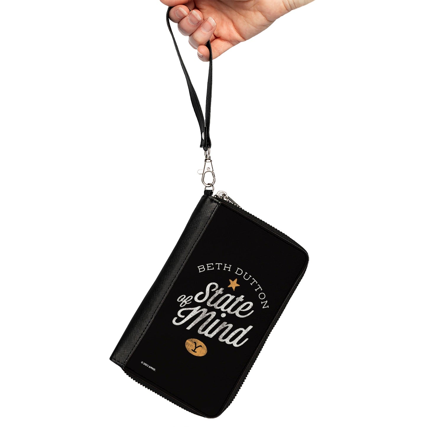 PU Zip Around Wallet Rectangle - Yellowstone BETH DUTTON STATE OF MIND Black/White/Tan