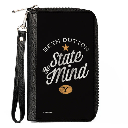PU Zip Around Wallet Rectangle - Yellowstone BETH DUTTON STATE OF MIND Black/White/Tan