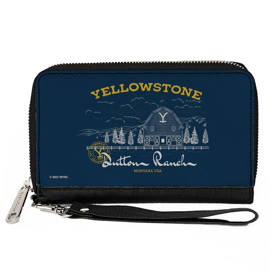 PU Zip Around Wallet Rectangle - YELLOWSTONE DUTTON RANCH Landscape Blue/White/Yellow