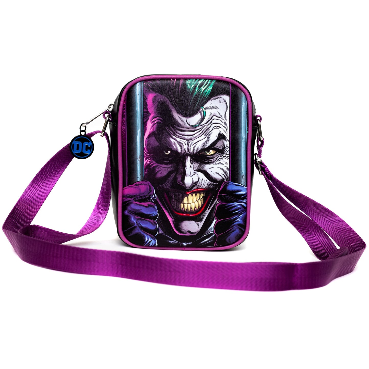 DC Comics Bag, Crossbody, DC Comics Joker Jail Break and Batman Comic Book Poses Black, Vegan Leather