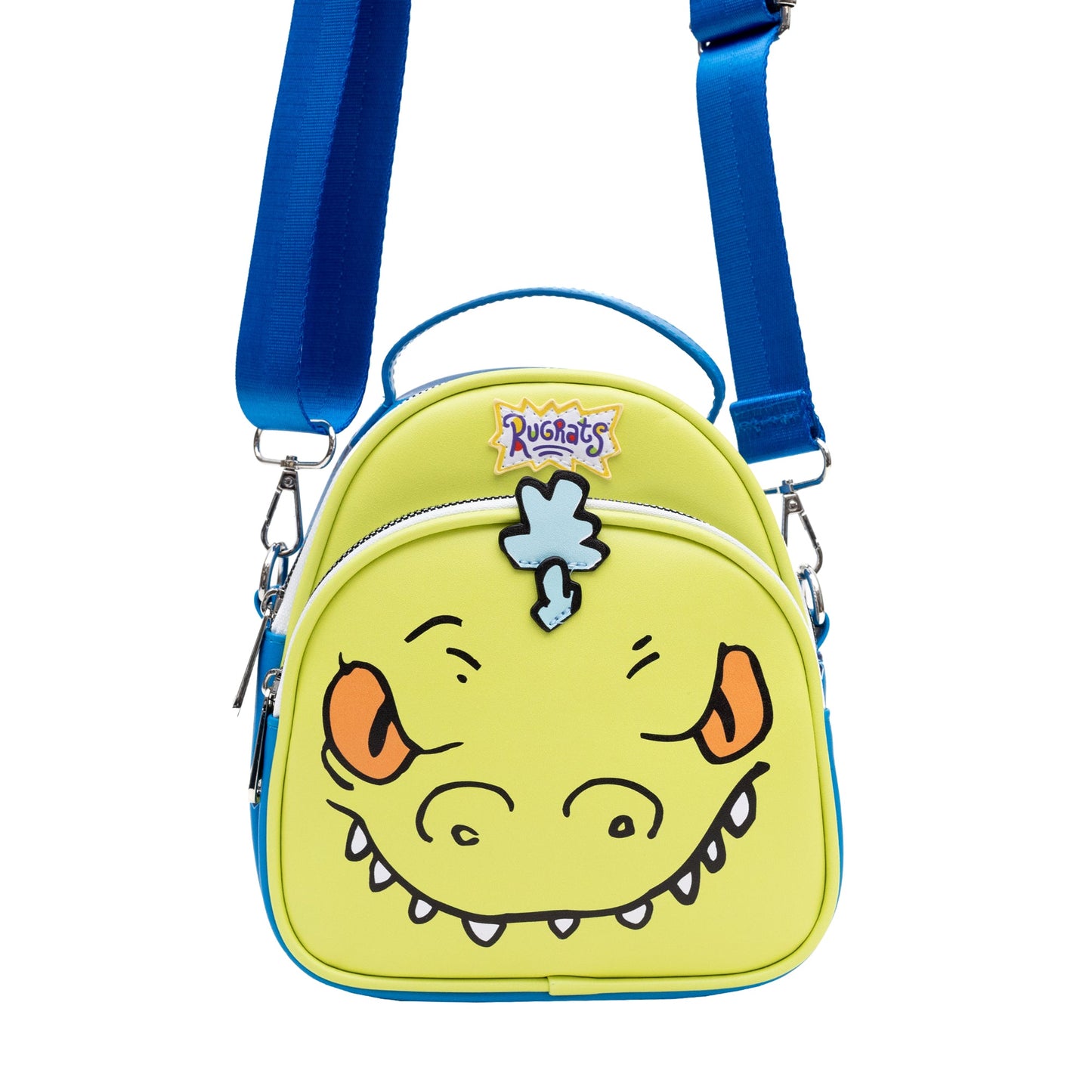 Nickelodeon Vegan Leather Crossbody Bag, Rugrats Reptar Character Close Up Applique with Rawr Text