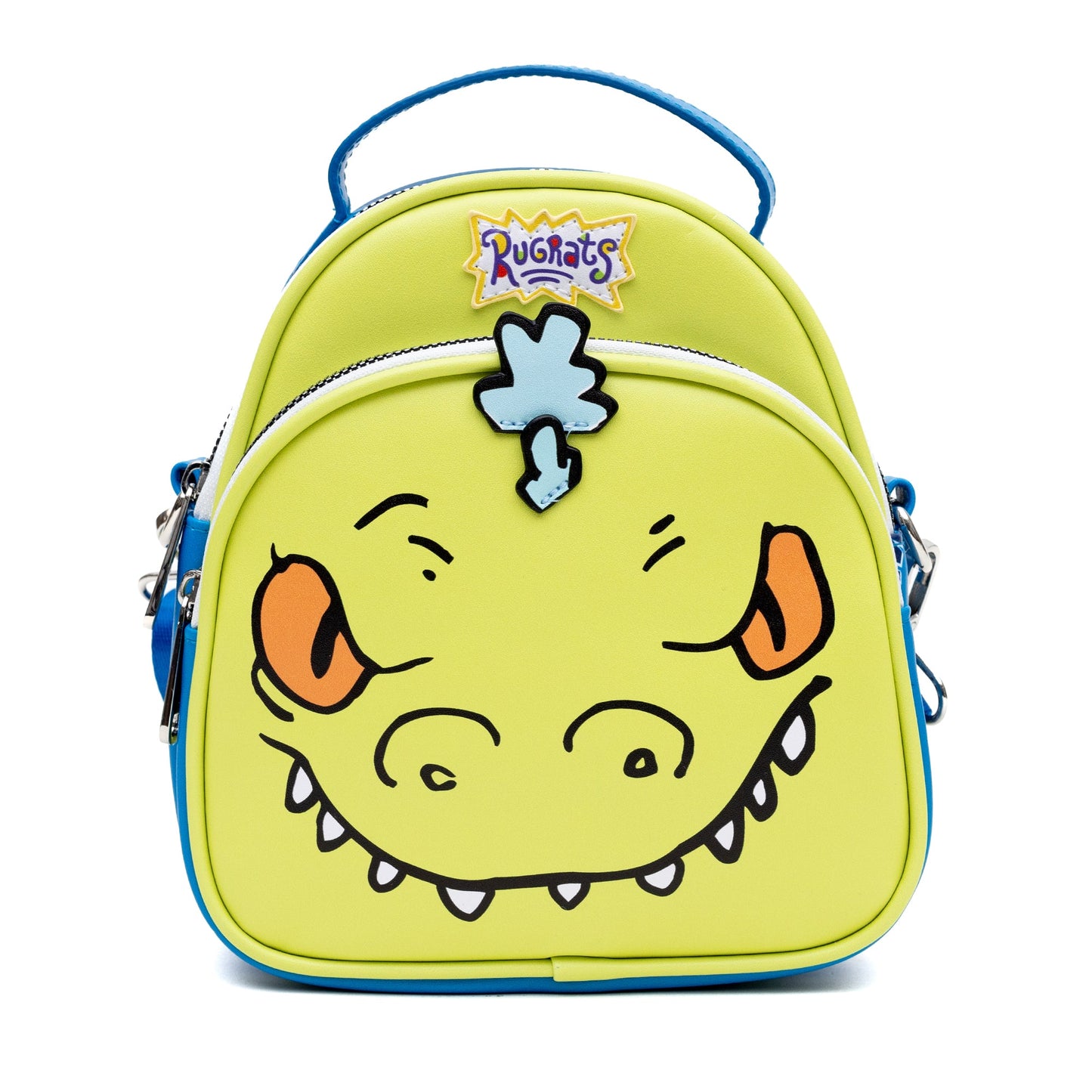 Nickelodeon Vegan Leather Crossbody Bag, Rugrats Reptar Character Close Up Applique with Rawr Text