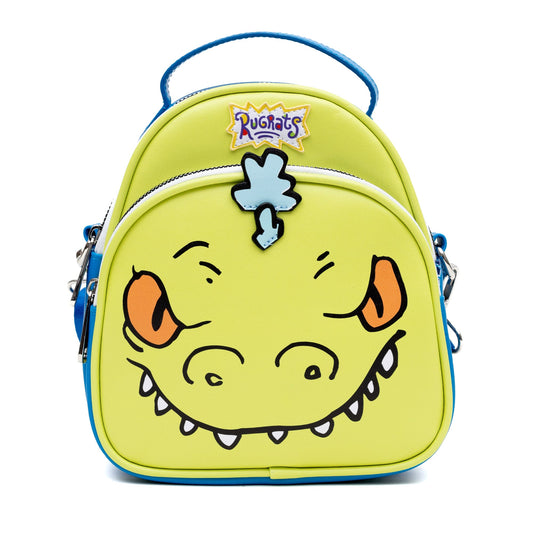 Nickelodeon Vegan Leather Crossbody Bag, Rugrats Reptar Character Close Up Applique with Rawr Text