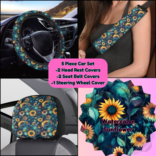 5 PIECE CAR SET-WATERCOLOR SUNFLOWER-PREORDER CLOSING 9/5