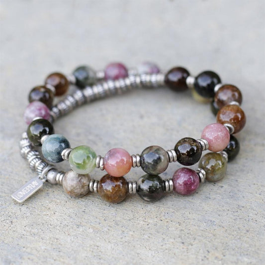 "Protection" Watermelon Tourmaline 27 Bead Wrist Mala Bracelet