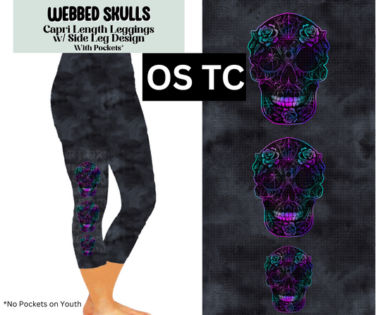 Webbed Skulls Capri Leggings w/ Side Leg Designs
