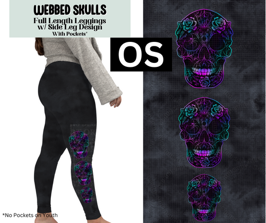 Webbed Skulls Full Length Leggings w/ Side Leg Designs