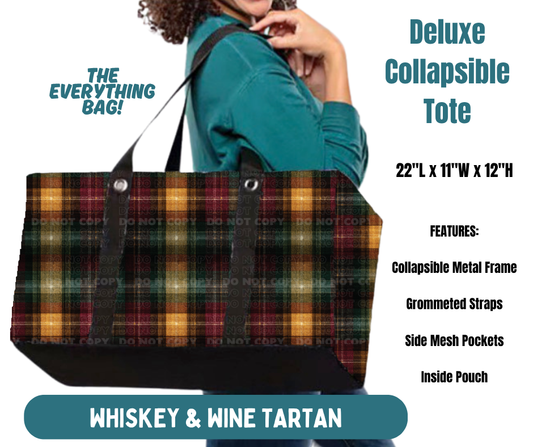 Preorder! Closes 8/13. ETA Nov. Whiskey & Wine Tartan Collapsible Tote