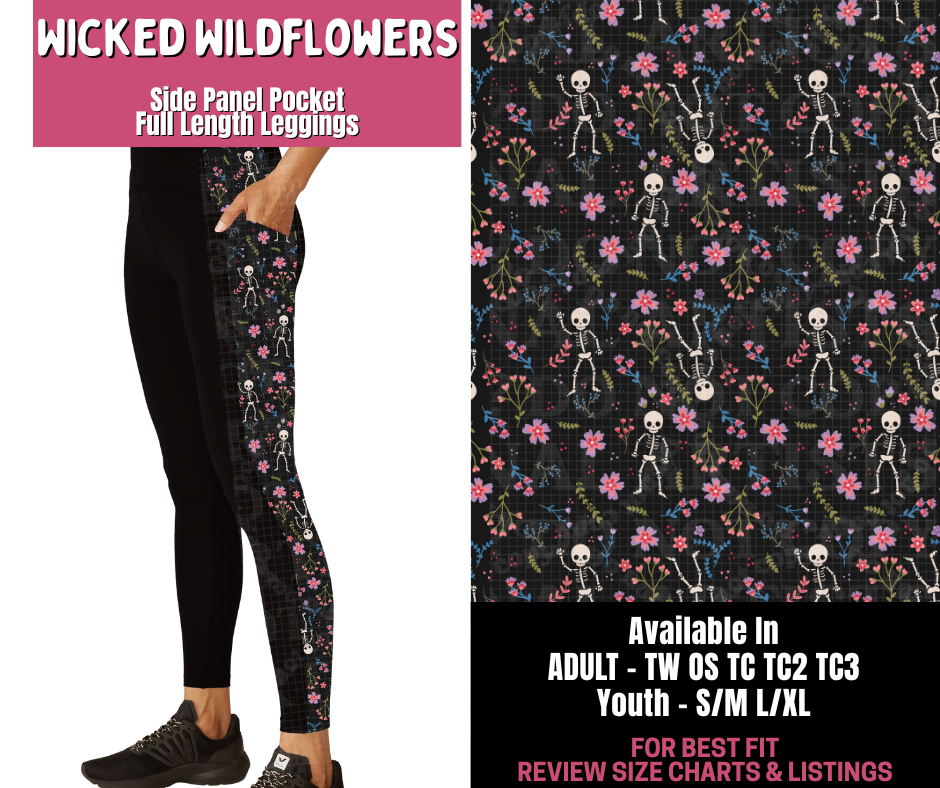 Preorder! Closes 11/10. ETA Jan. Wicked Wildflowers Side Panel Pocket Full Length Leggings
