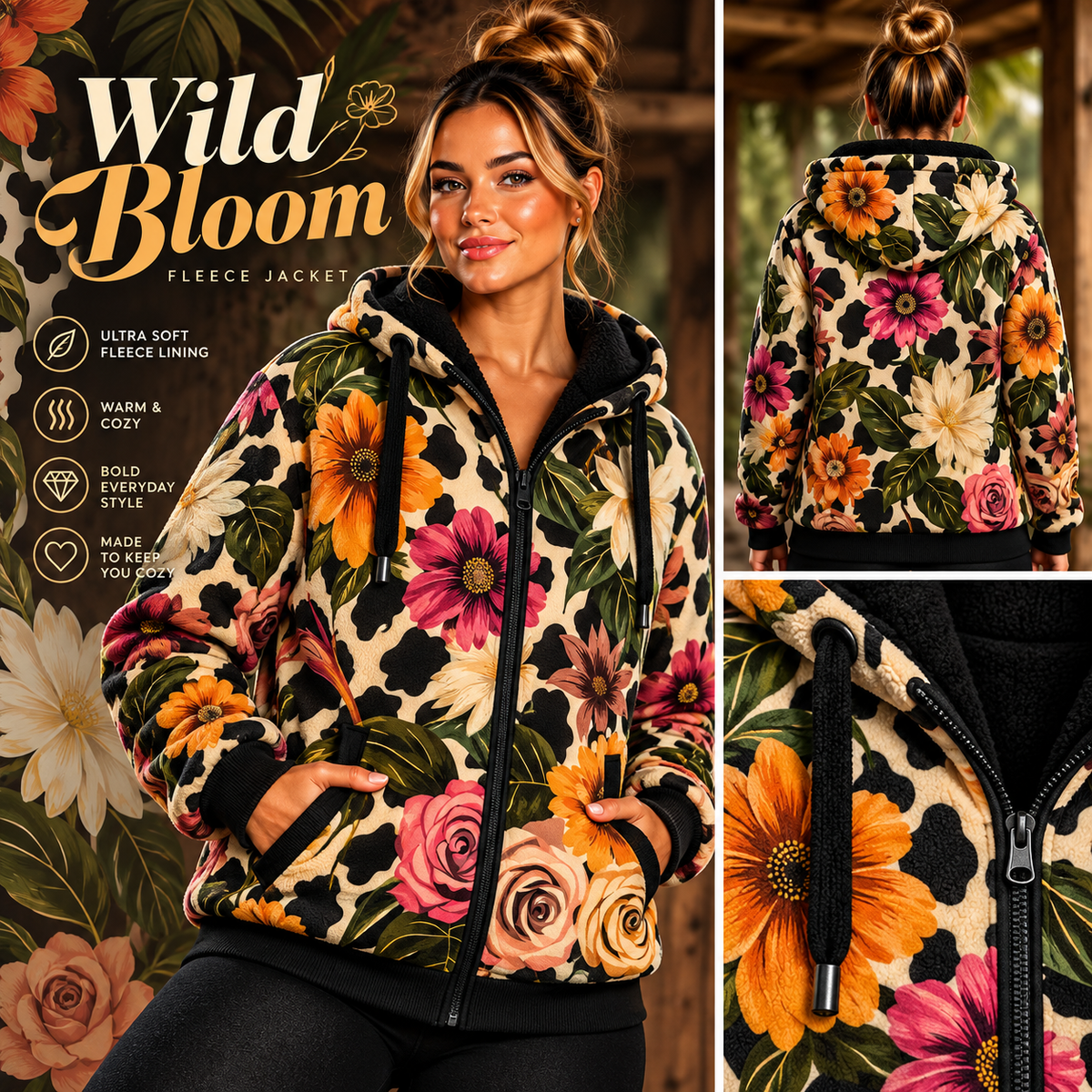 Wild Bloom-FLEECE LINED HOODED JACKET-PREORDER CLOSING 11/9, ETA LATE JAN.