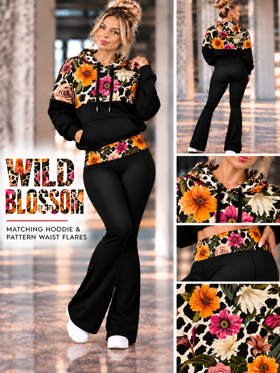 WILD BLOSSOM-PATTERN BLOCK HOODIE-PREORDER CLOSING 10/9, ETA LATE DEC.