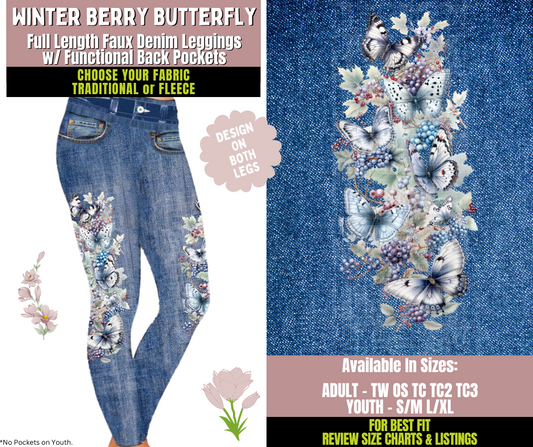 Preorder! Closes 10/8. ETA Dec. Winter Berry Butterfly Leggings w/ Side Leg Designs Choose Fleece or Traditional