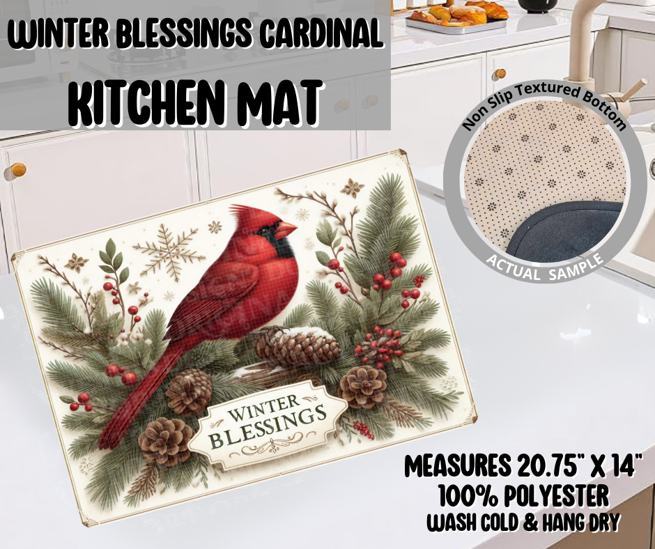 Winter Blessings Cardinal Kitchen Mat