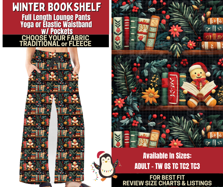 Preorder! Closes 9/4. ETA Dec. Winter Bookshelf Lounge Pants Choose Fleece or Traditional