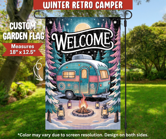 Winter Retro Camper Garden Flag
