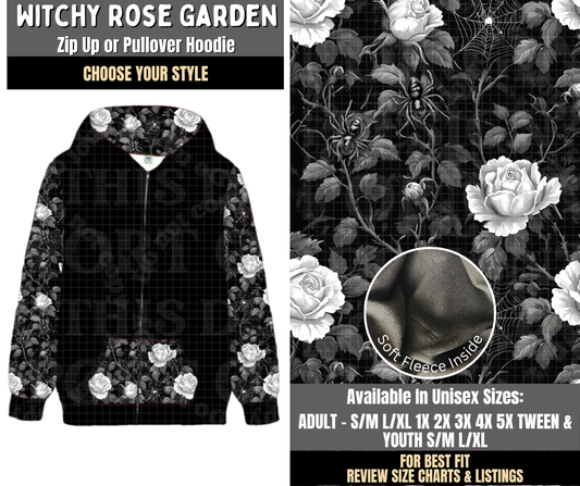 Preorder! Closes 8/3. ETA Nov. Witchy Rose Garden Zip-Up or Pullover Hoodie