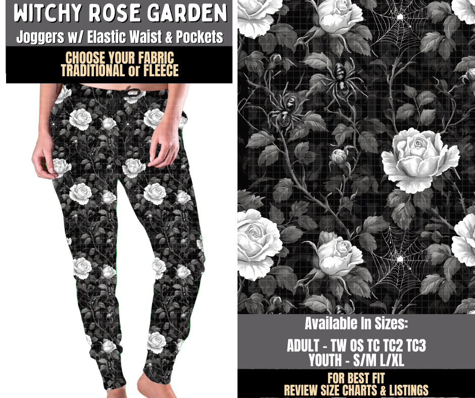 Preorder! Closes 8/3. ETA Nov. Witchy Rose Garden Joggers Choose Fleece or Traditional