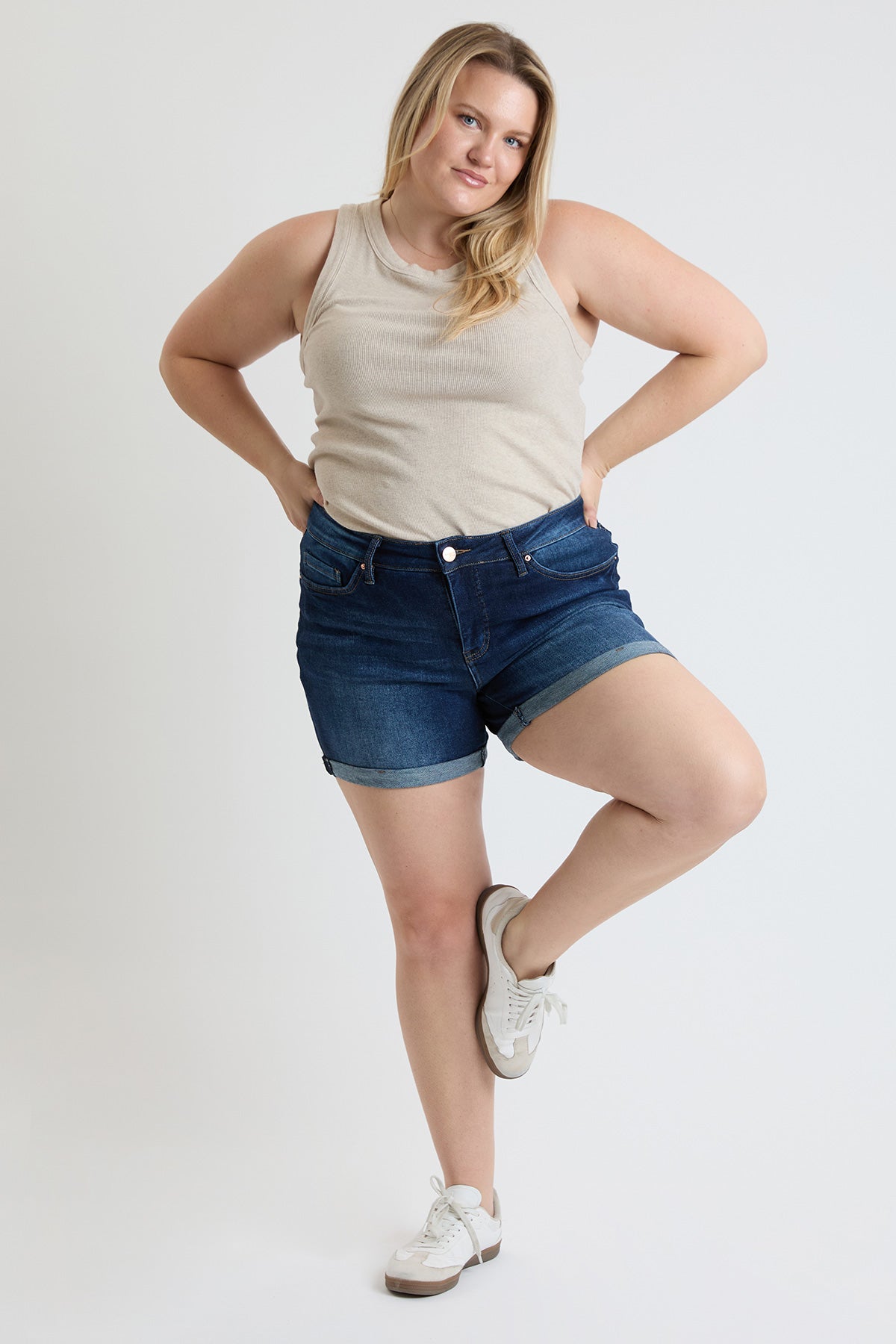 Women's Plus High Rise Premium Stretch Fold-Over Cuff Shorts