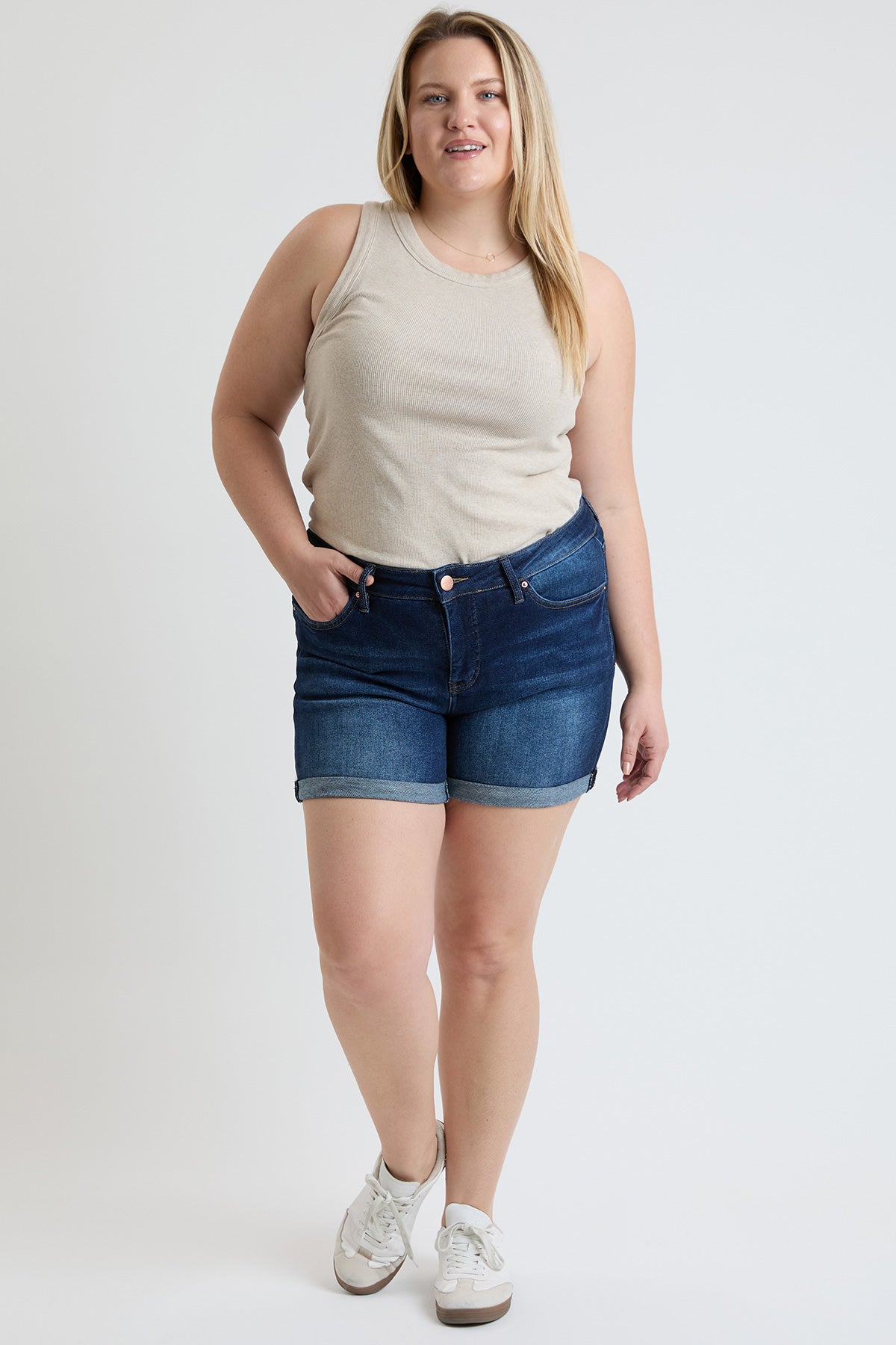 Women's Plus High Rise Premium Stretch Fold-Over Cuff Shorts