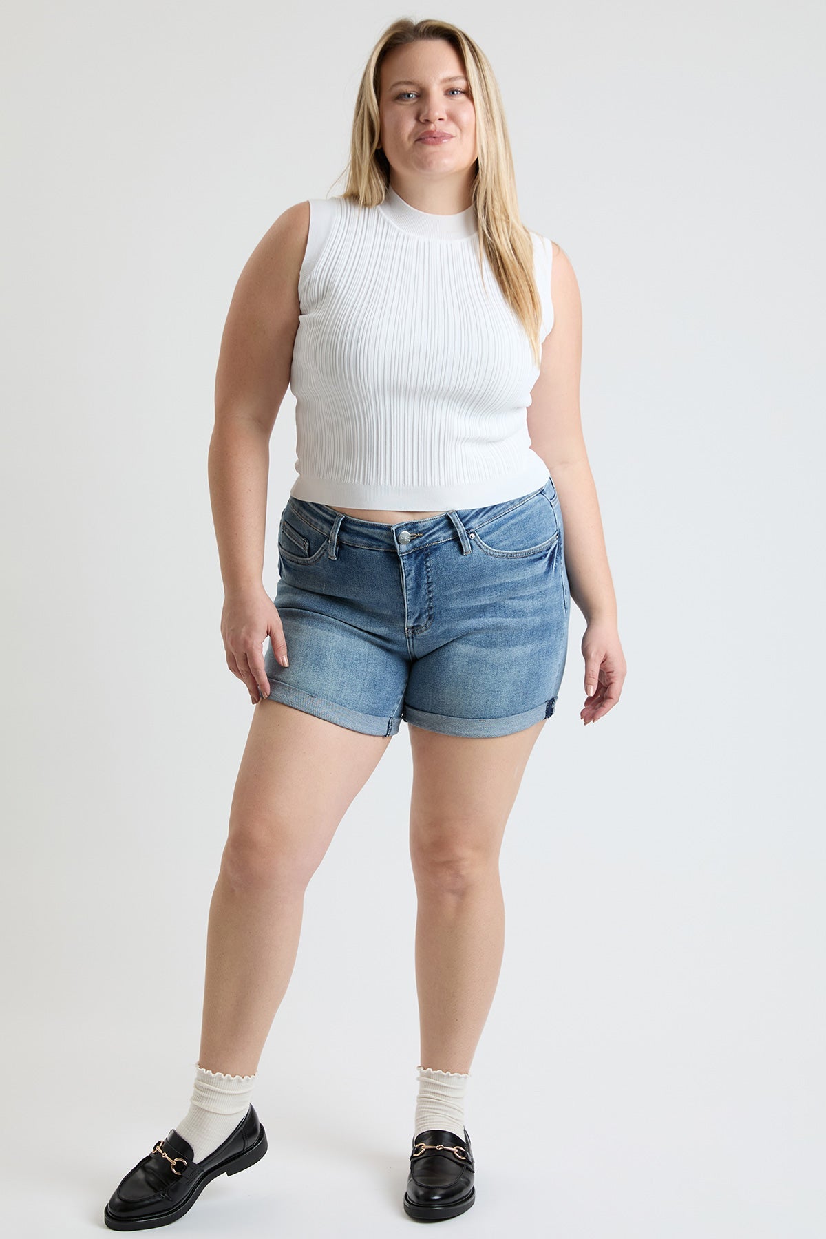 Women's Plus High Rise Premium Stretch Fold-Over Cuff Shorts