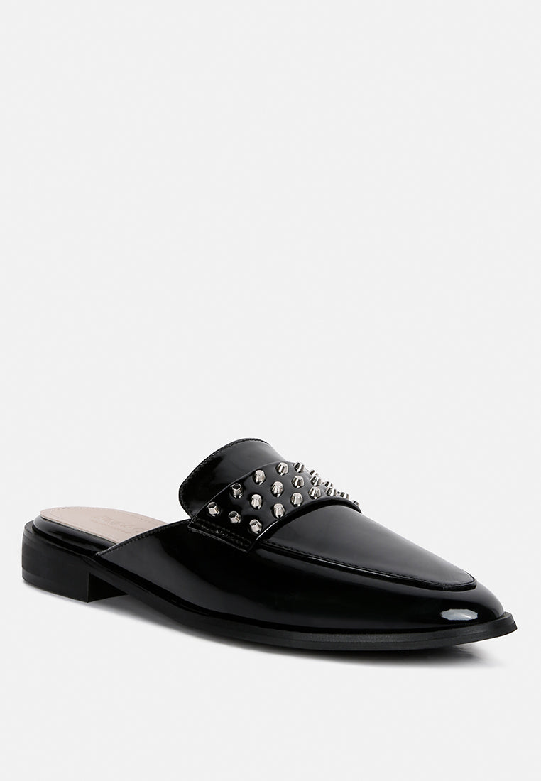 Yashta Patent Studded Flat Mules
