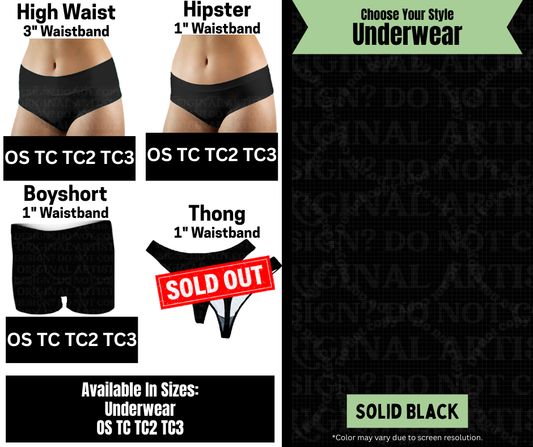 Solid Black Hipster, High Waist, Boyshort  Underwear