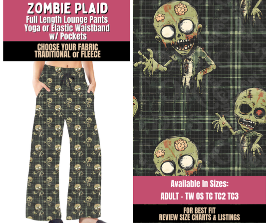 Preorder! Closes 10/1. ETA Dec. Zombie Plaid Lounge Pants Choose Fleece or Traditional