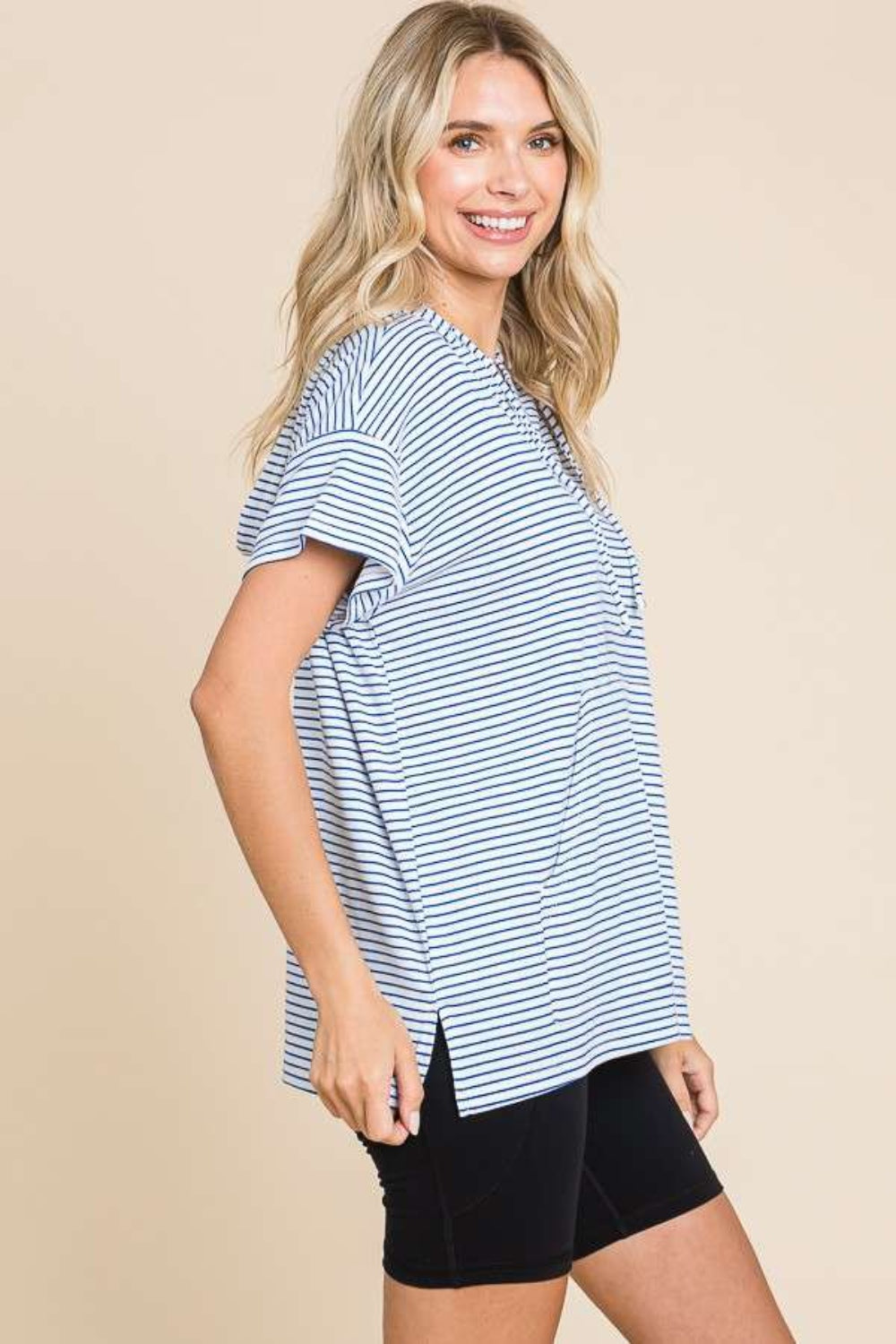 Culture Code Striped Short Sleeve Hooded Top