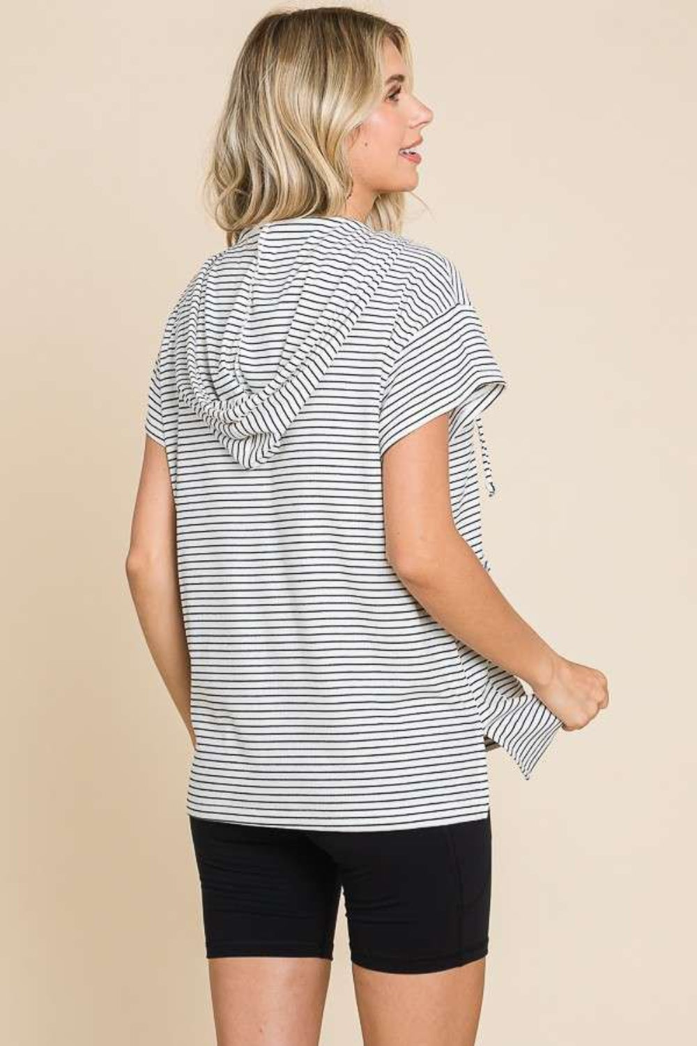 Culture Code Striped Short Sleeve Hooded Top
