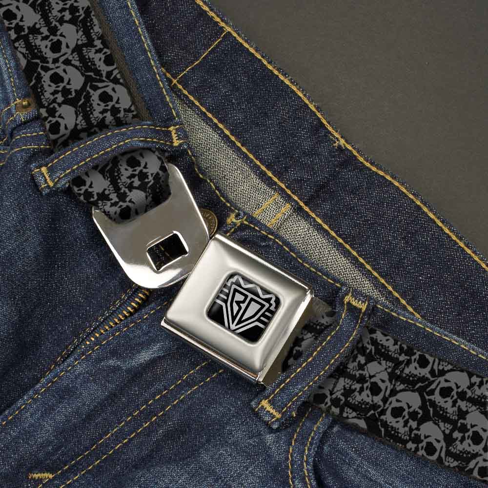 BD Wings Logo CLOSE-UP Full Color Black Silver Seatbelt Belt - Skull Yard Black/Gray Webbing