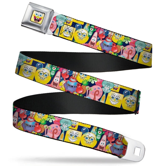 SpongeBob Open Mouth Smile Full Color Seatbelt Belt - SpongeBob Expressions & Friends Stacked Webbing
