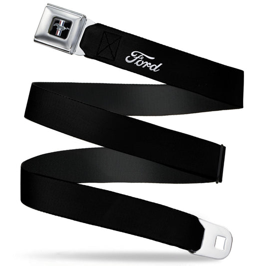 Ford Mustang Emblem Seatbelt Belt - FORD Script Single Black/White Webbing