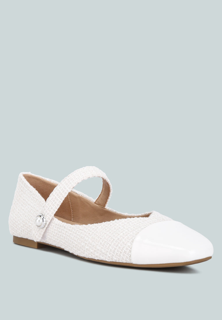 Albi Patent Toe Cap Tweed Mary Janes In White