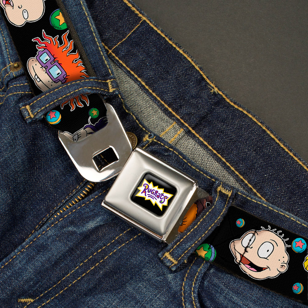 RUGRATS Logo Full Color Seatbelt Belt - Rugrats Character Expressions Black Webbing