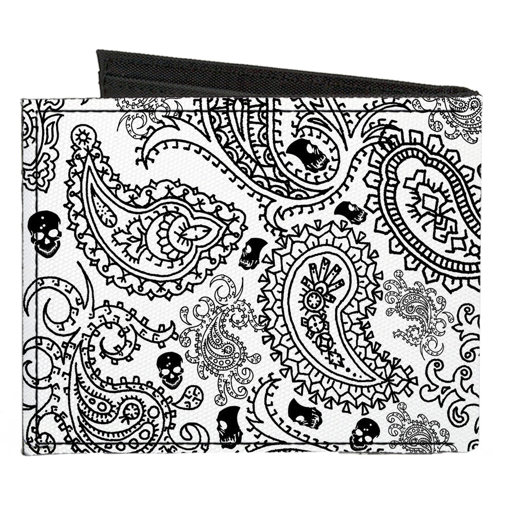 Canvas Bi-Fold Wallet - Bandana Skulls White Black