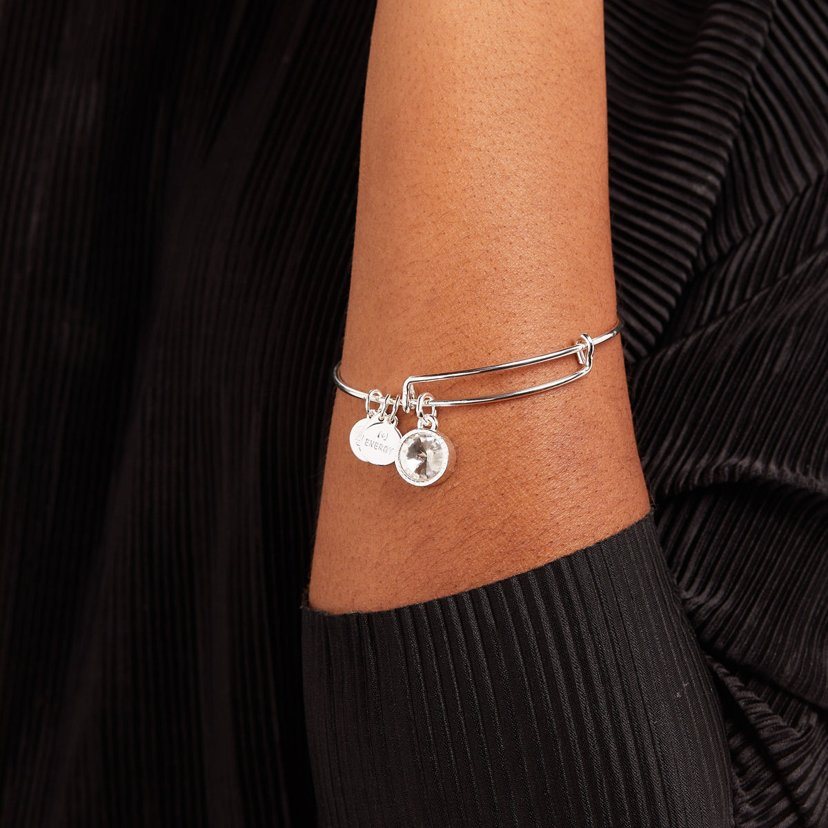April Clear Crystal Birthstone Charm Bangle