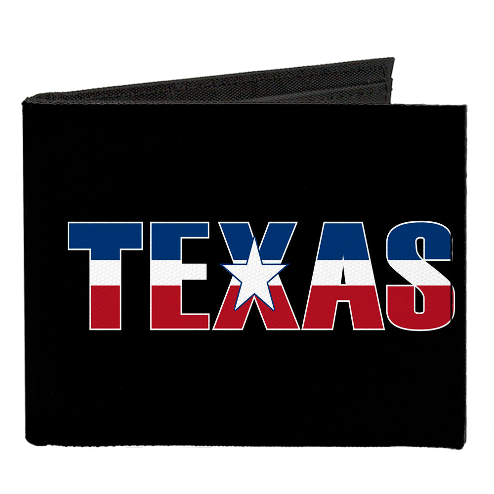 Canvas Bi-Fold Wallet - TEXAS w Star Black White Blue Red